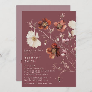 Elegant Autumn Floral Mauve Baby Shower Invitation