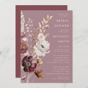 Elegant Autumn Floral Mauve Bridal Shower Invitation