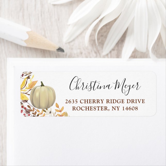 Elegant Autumn Floral Pumpkin Return Address Label (Insitu)