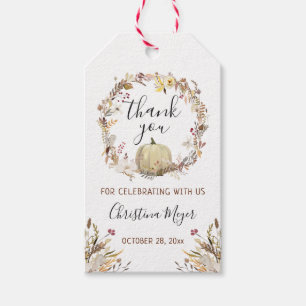 Elegant Autumn Floral Pumpkin Thank You Gift Tags