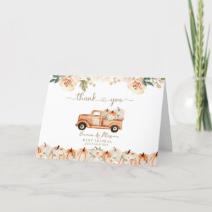 Elegant Autumn Floral Pumpkin Truck Baby Shower Thank You Card