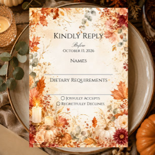 Elegant Autumn Floral Pumpkin Wedding RSVP Card
