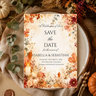 Elegant Autumn Floral Pumpkin Wedding Save The Date