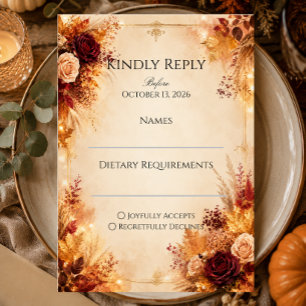Elegant Autumn Floral   Rustic Boho Fall Wedding RSVP Card