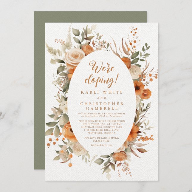 Elegant Autumn Floral Sage Green Elopement Party Invitation (Creator Uploaded)