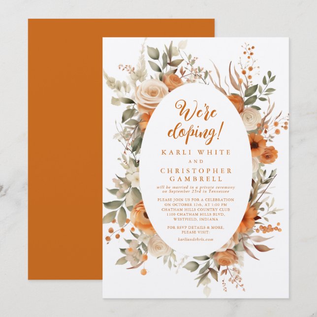 Elegant Autumn Floral Terra Cotta Elopement Party Invitation (Front/Back)