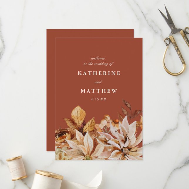 Elegant Autumn Floral Terracotta Wedding Program Programme (Front/Back In Situ)