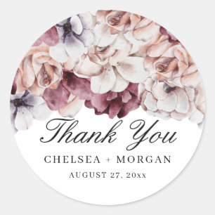 Elegant Autumn Floral Thank You Classic Round Sticker