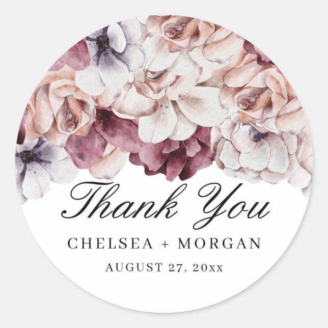Elegant Autumn Floral Thank You Classic Round Sticker (Front)