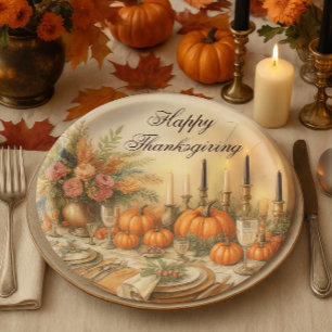 Elegant Autumn Floral Thanksgiving Holiday Paper Plate