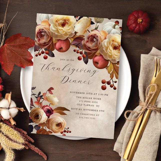 Elegant Autumn Floral Thanksgiving Invitation (Creator Uploaded)