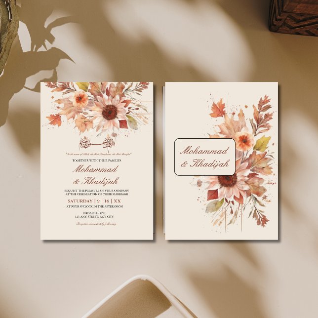 Elegant Autumn Floral Watercolor Muslim Wedding Invitation (Creator Uploaded)