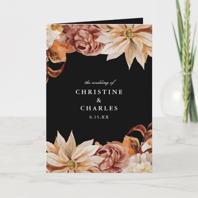 Elegant Autumn Floral Watercolor Wedding Ceremony  Programme (Front)