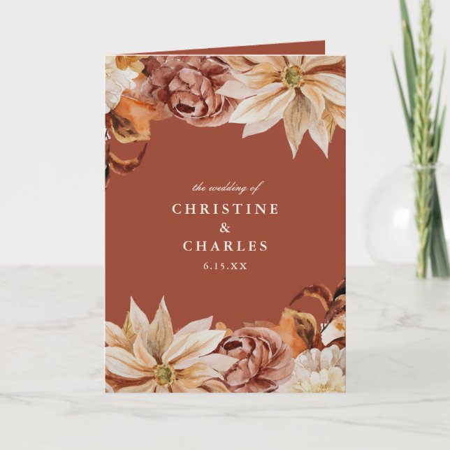 Elegant Autumn Floral Watercolor Wedding Ceremony  Programme (Front)