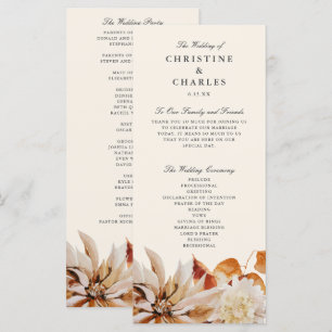 Elegant Autumn Floral Watercolor Wedding Ceremony  Programme