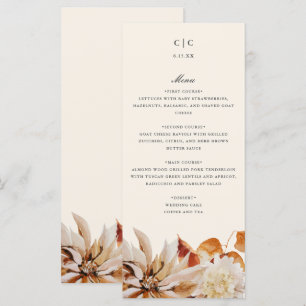 Elegant Autumn Floral Watercolor Wedding Menu Card