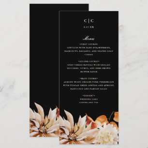 Elegant Autumn Floral Watercolor Wedding Menu Card