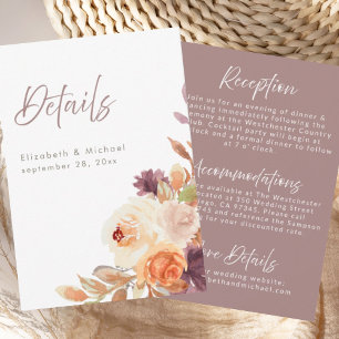 Elegant Autumn Floral Wedding Details Card