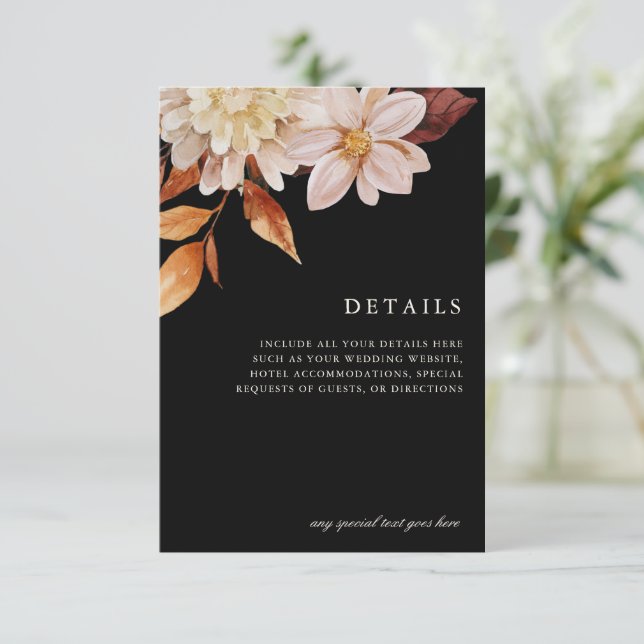 Elegant Autumn Floral Wedding Enclosure Details RSVP Card (Standing Front)
