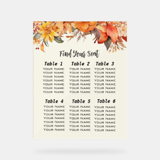Elegant Autumn Floral Wedding Find Your Seat Acrylic Sign