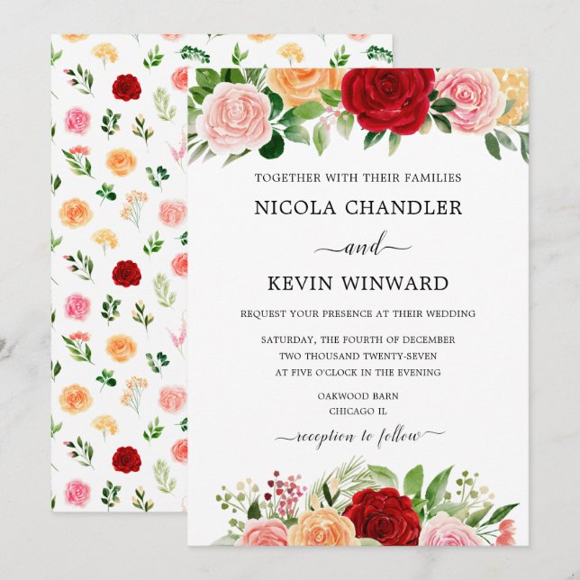 Elegant Autumn Floral Wedding Invitation (Front/Back)