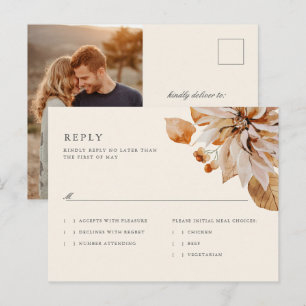 Elegant Autumn Floral Wedding Photo RSVP Postcard