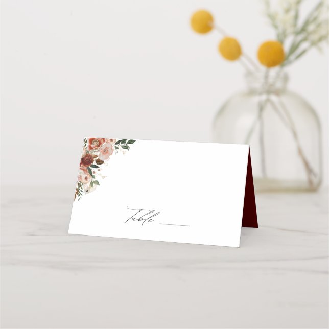 Elegant Autumn Floral Wedding Place Card (Front)
