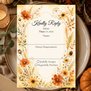 Elegant Autumn Floral Wedding RSVP Card