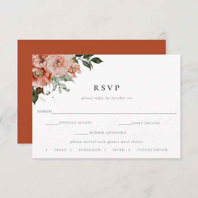 Elegant Autumn Floral Wedding RSVP Meal Choice (Front/Back)