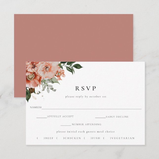 Elegant Autumn Floral Wedding RSVP Meal Choice (Front/Back)