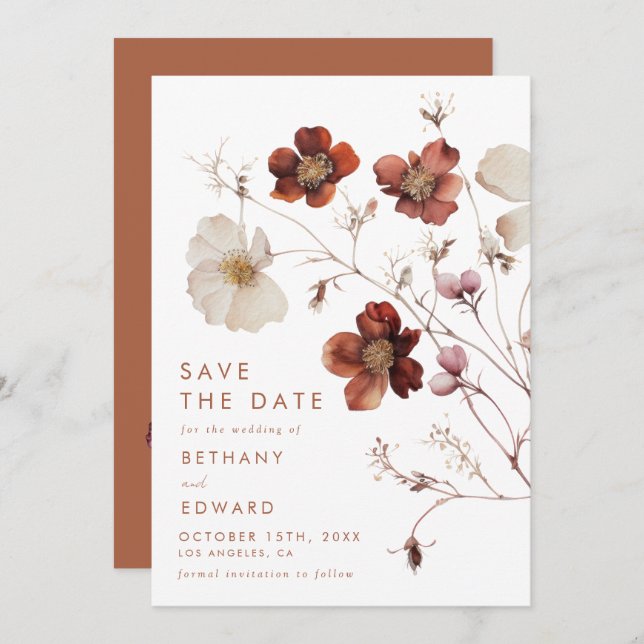 Elegant Autumn Floral Wedding Save The Date (Front/Back)