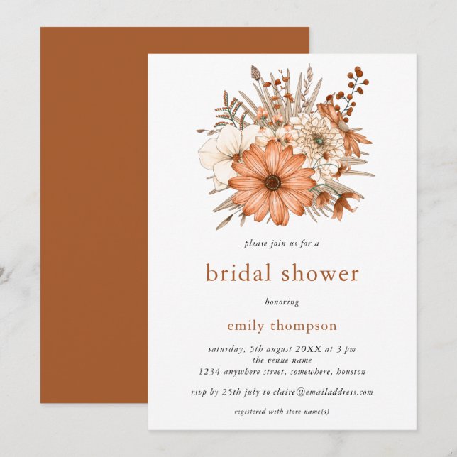Elegant Autumn Florals Bridal Shower Invitation (Front/Back)