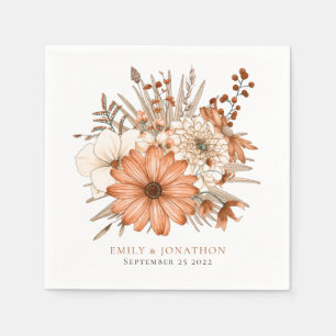 Elegant Autumn Florals Names Date Wedding Napkin