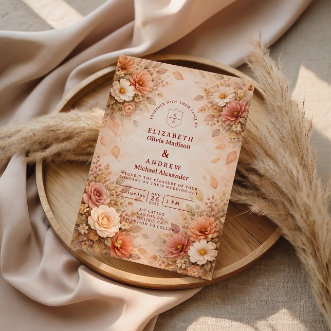 Elegant Autumn Flower Wedding Invitation (Creator Uploaded)