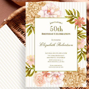 Elegant Autumn Flowers 50th Birthday Invitation