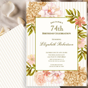 Elegant Autumn Flowers 74th Birthday Invitation