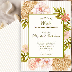 Elegant Autumn Flowers 86th Birthday Invitation