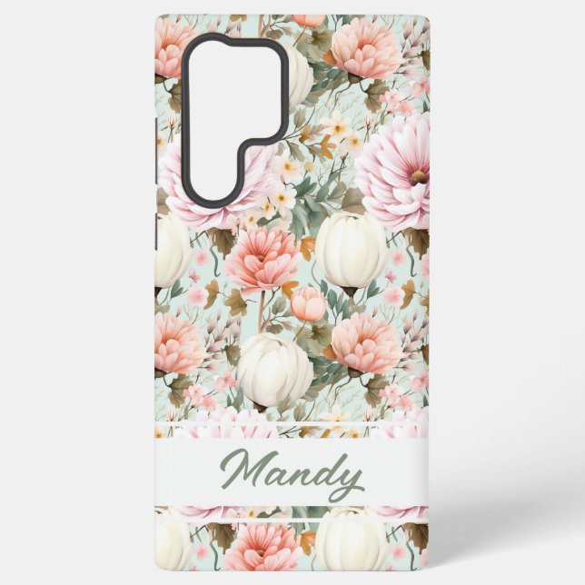 Elegant autumn flowers fall pattern samsung galaxy s22 ultra case (Back)