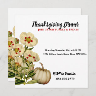 Elegant Autumn Flowers Fall Pumpkin Thanksgiving Invitation