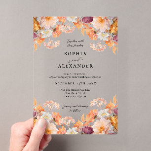 Elegant Autumn Flowers Wedding Acrylic Invitations