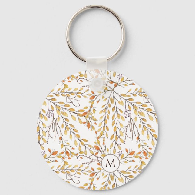 Elegant Autumn Foliage Pattern Personalised Key Ring (Front)