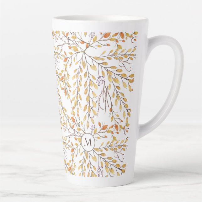 Elegant Autumn Foliage Pattern Personalised Latte Mug (Right)