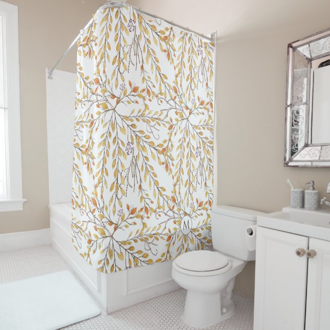 Elegant Autumn Foliage Pattern Personalised Shower Curtain (In Situ)