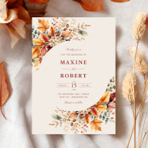 Elegant Autumn Foliage Soft Watercolor Wedding