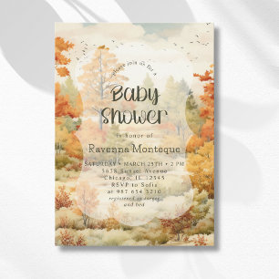 Elegant Autumn Forest Watercolor Baby Shower Invitation