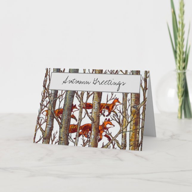 Elegant Autumn Fox Woods Tree Fall Painting Poetry Card (Front)