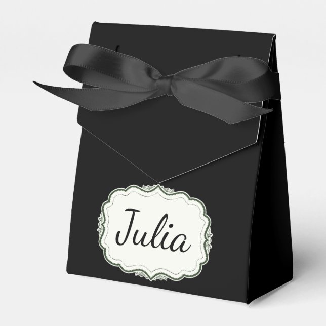 Elegant Autumn Green Scalloped Black Favour Boxes (Front Side)