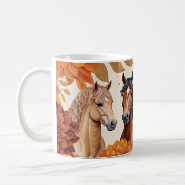 Elegant Autumn Horses with Floral Accents Coffee Mug (Left)