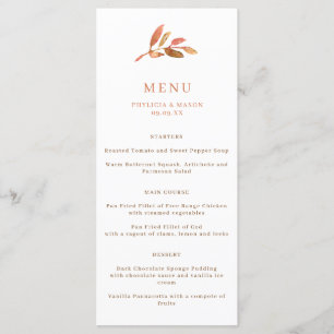Elegant Autumn Leaf Fall Wedding Menu
