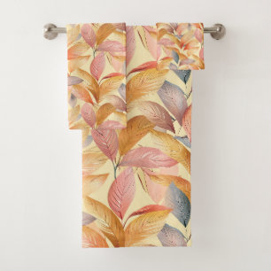 Elegant Autumn Leaf Pattern in Warm Tones Bath Towel Set